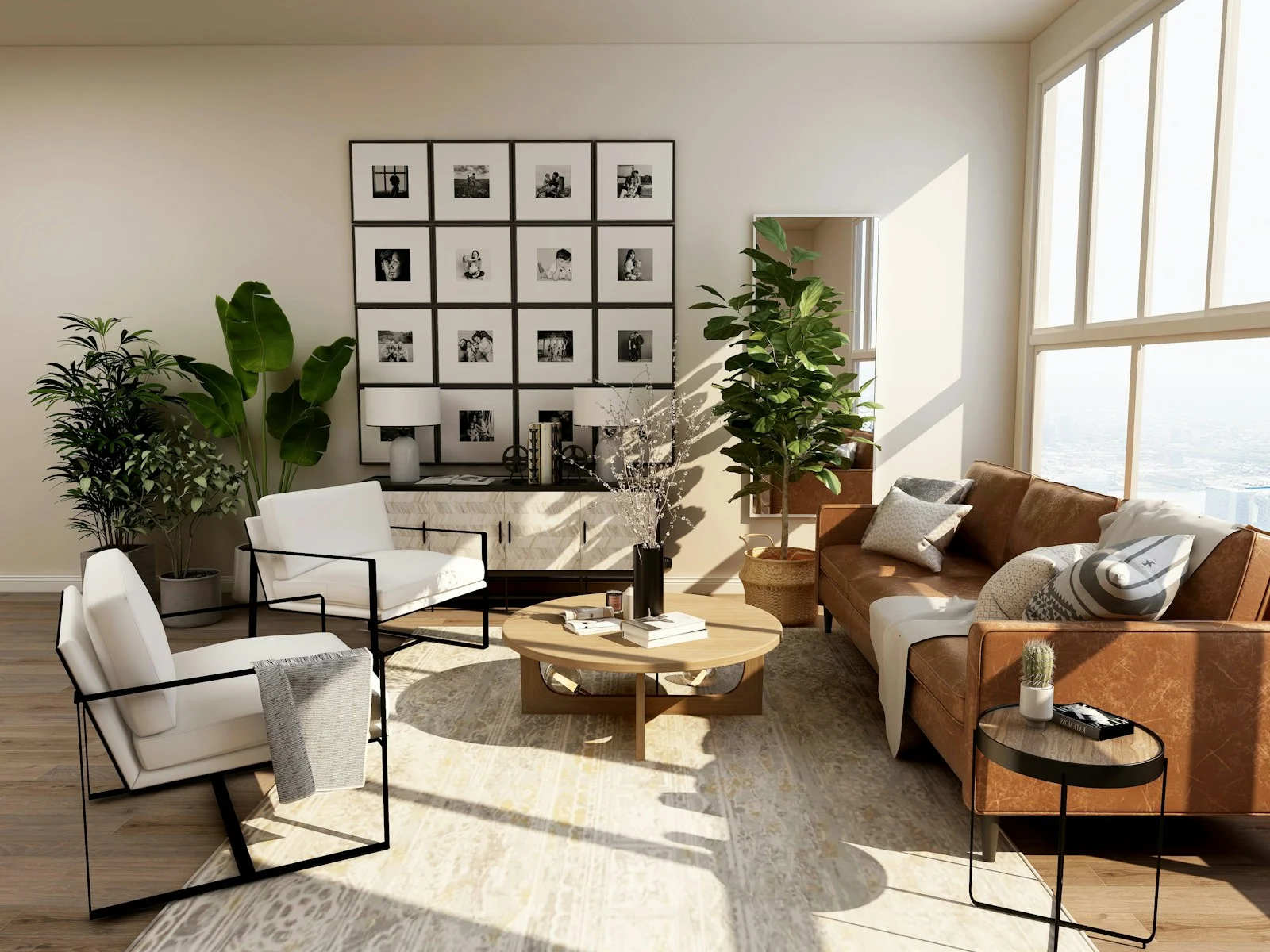 Living luminos, cu mobilier în tonuri naturale